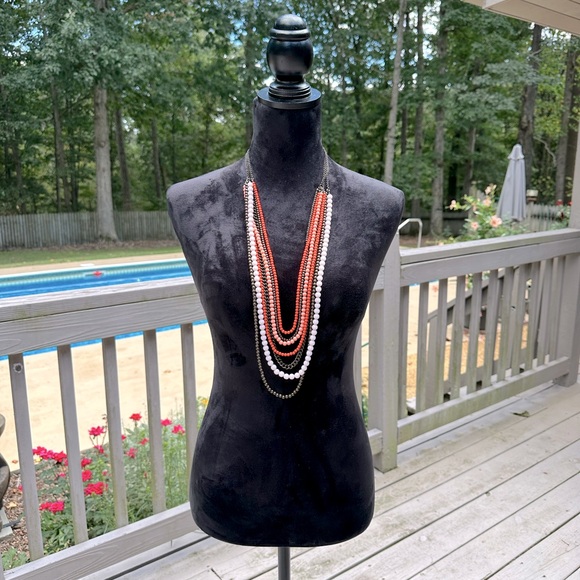 Multi-Strand Coral, Peach & Brown Antiqued Brass Necklace Premier Designs Papaya - Picture 8 of 8
